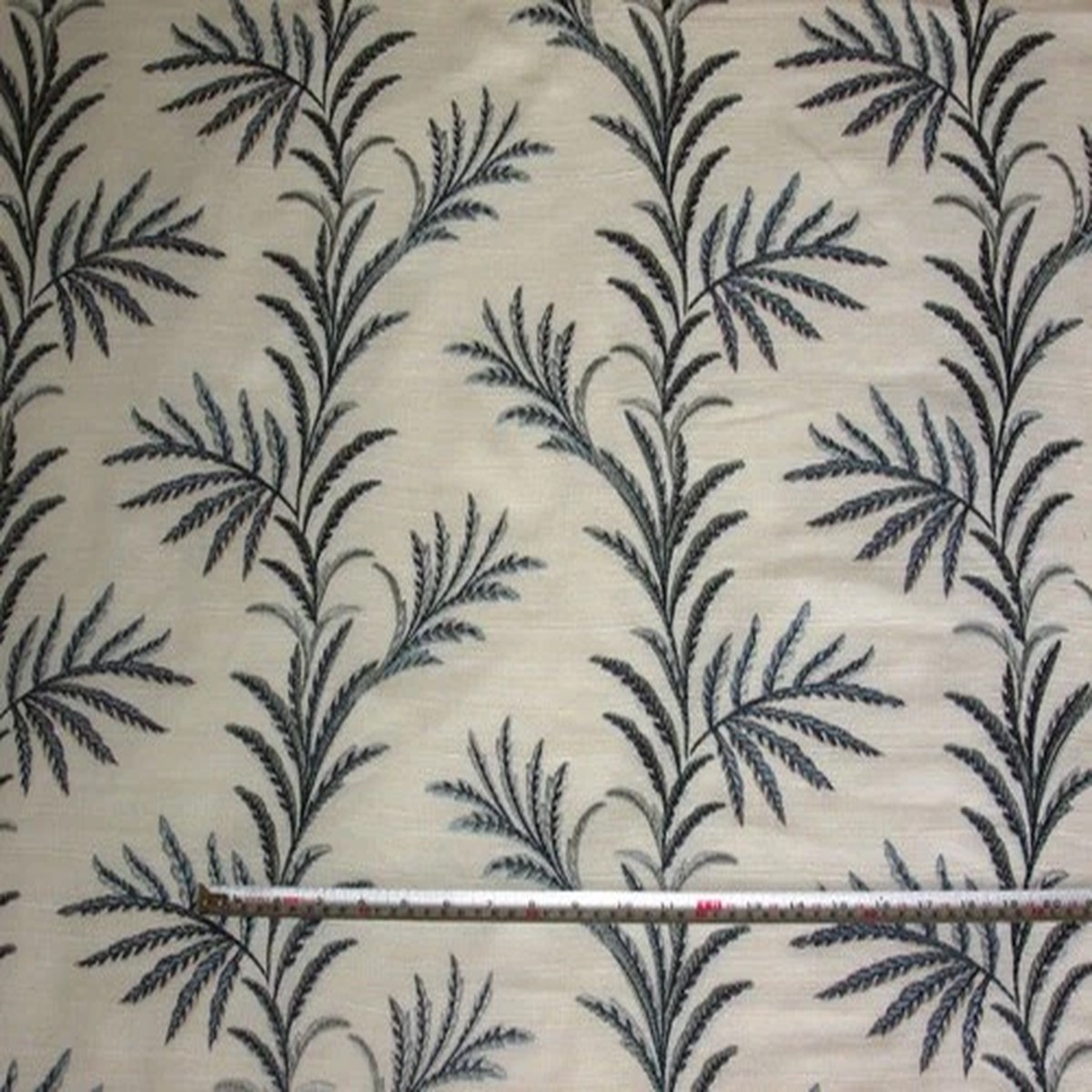 `Kala' Riviera Blue, iLiv Textiles Silk Road Leaf Embroidered Fabric, 1.25 mt