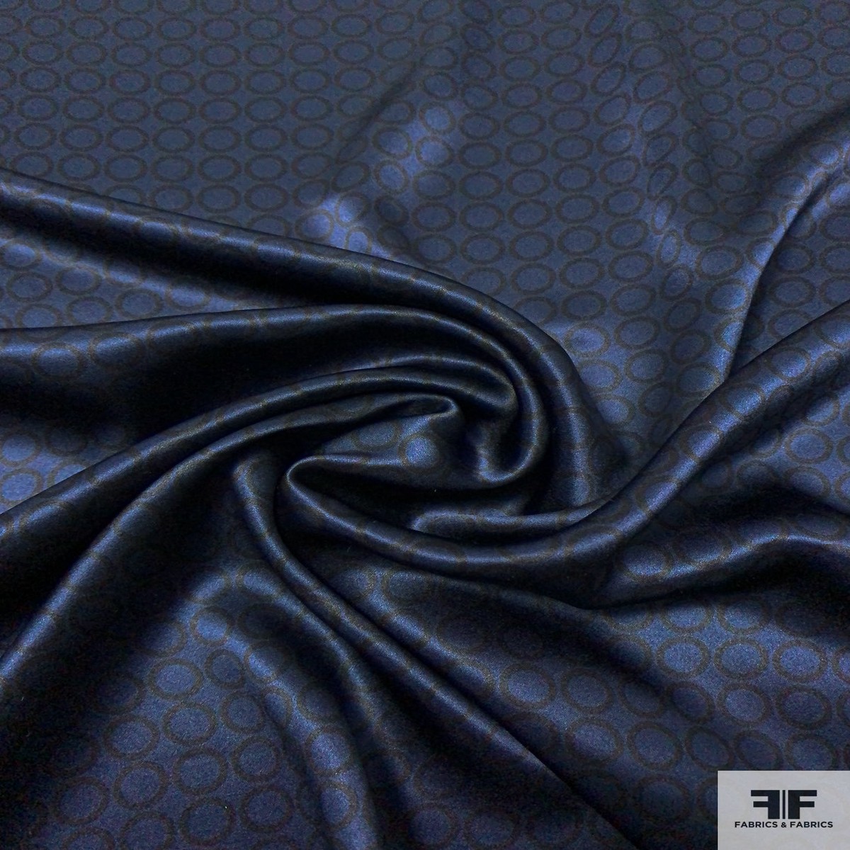 Circle Grid Printed Silk Charmeuse - Navy / Black