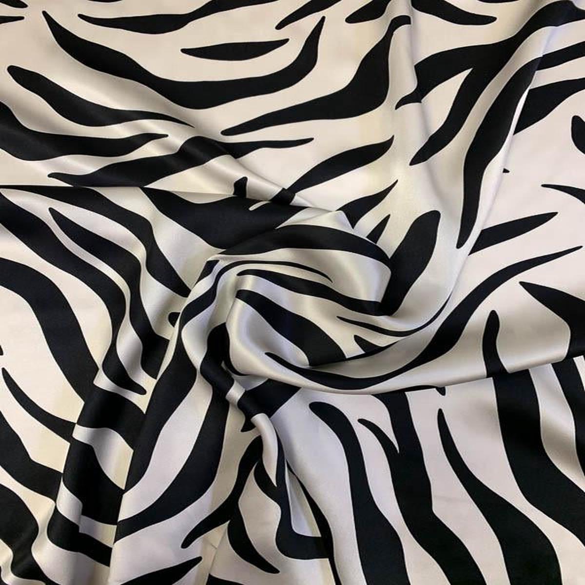 Zebra Pattern Printed Silk Charmeuse - Black / Pale Cream