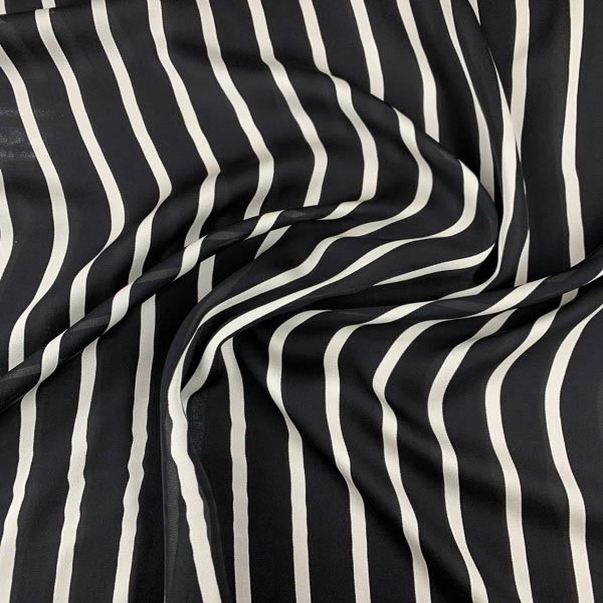 Striped Printed Silk Georgette - Black / White