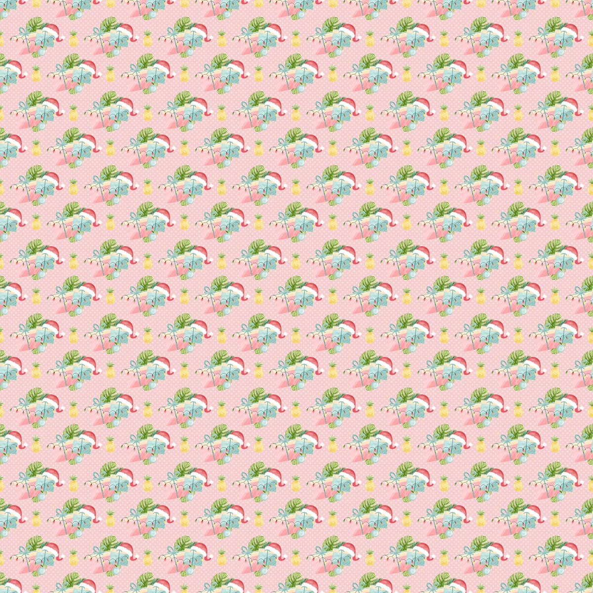 Packed Christmas Presents Pineapples Fabric - Pink